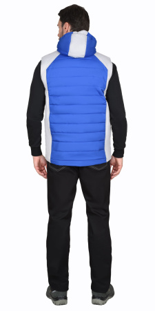 Жилет УРБАН утепленный с капюшоном васильковый с жемчужным