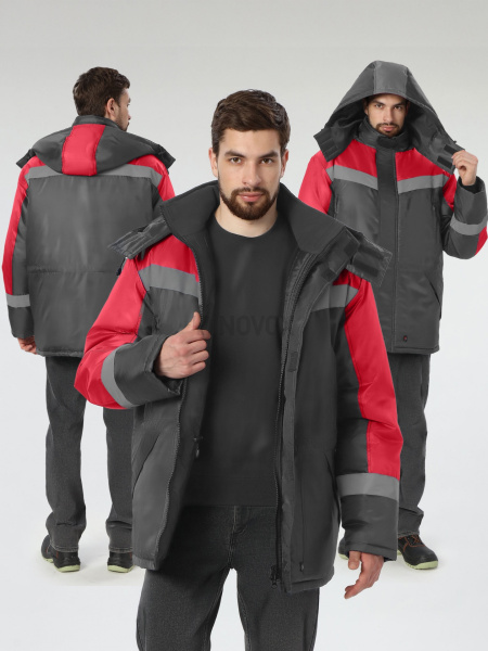 Куртка зимняя "Лигор" СОП (тк.OxLine,90), т.серый/красный