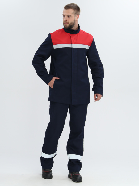 Костюм сварщика Велд-СОП 1 кл.защиты (тк.Хлопок-ОП,350) брюки, синий/красный
