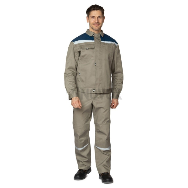 Костюм мужской летний "Профессионал 2 СОП" серо-бежевый/синий (куртка и полукомбинезон)