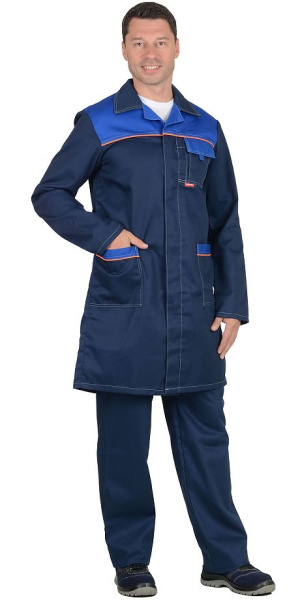 Халат мужской "ФАВОРИТ", т.синий/васильковый с оранжевым кантом