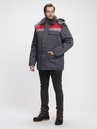 Куртка зимняя Бригада NEW (тк.Смесовая,210), т.серый/красный