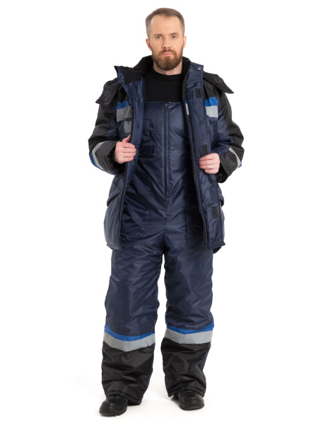 Костюм утепленный "Градус" куртка+п/к, тк. оксфорд, цв.т.синий/черн/василек