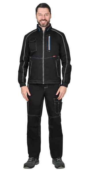 Куртка "АЛЕКС" летняя мужская черная с голубой отделкой (ЧЗ)