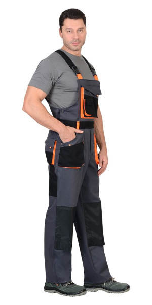 Костюм "МАНХЕТТЕН" куртка дл. (чз), п/к т.серый с оранж. и черным тк. стрейч пл. 250 г/кв.м