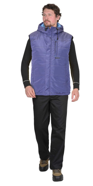 Жилет утепленный с капюшоном ЗОДИАК индиго (на подкладке флис голубой)