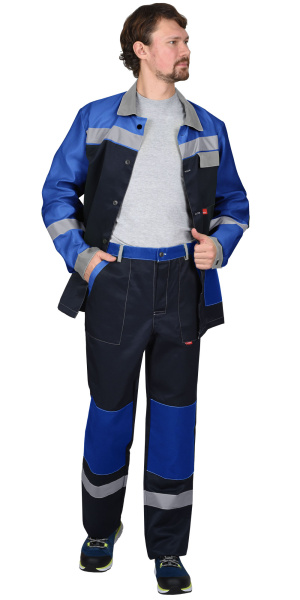 Костюм ПРОФИЛЬ куртка, брюки, синий с васильковым со светло-серой отделкой и СОП