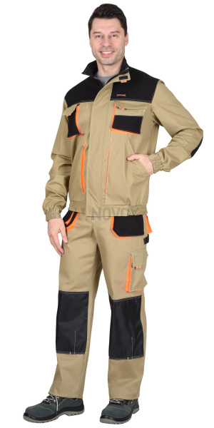 Костюм "МАНХЕТТЕН" куртка кор. (чз), брюки песочный с оранж. и черным тк. стрейч пл. 250г/кв.