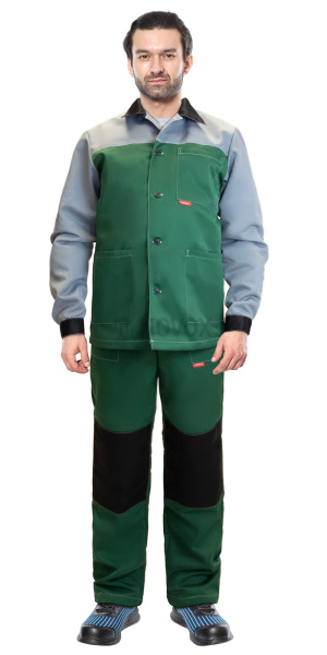 Костюм АСПЕКТ куртка длин., брюки зеленый со св.серым и черной отделкой