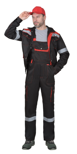 Костюм летний "ТИТАН" куртка кор., п/к,черный/красный, СОП