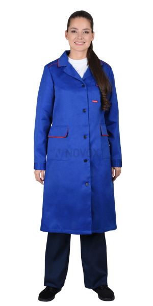 Халат женский "ТЕХНИК", васильковый с красным кантом