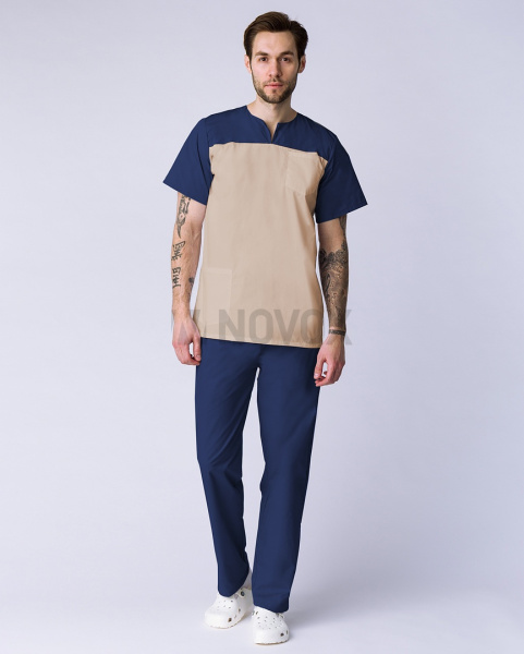 Костюм мужской Стоматолог (тк.ТиСи), т.синий/бежевый, Блуза, брюки