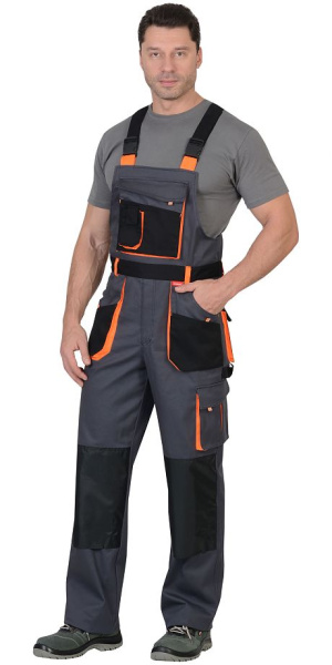 Костюм "МАНХЕТТЕН" куртка кор. (чз), п/к т.серый с оранж. и черным тк. стрейч пл. 250 г/кв.м