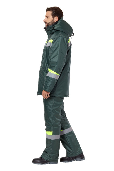 Костюм рабочий мужской зимний "Комфорт" цвет темно-зеленый/неоновый