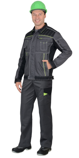 Костюм "Престиж" куртка кор. (чз), брюки, серый с лимонным