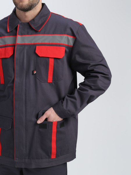 Костюм для ИТР СОП UZ (тк.Саржа,250) брюки, т.серый/красный