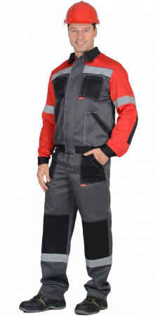 Костюм "СИРИУС-Лигор" куртка, брюки, т.серый с красным и черным СОП
