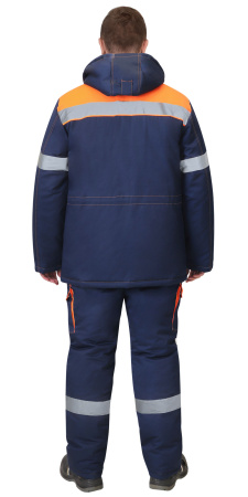 Костюм ЛИДЕР-М куртка дл., п/к синий с оранжевым, мех. воротник, СОП