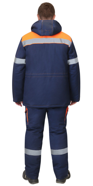Костюм ЛИДЕР-М куртка дл., п/к синий с оранжевым, мех. воротник, СОП