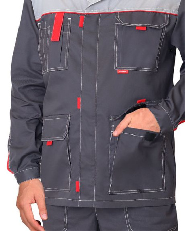 Куртка "Фаворит-Люкс длин., серый с красным, ВО пропитка (ЧЗ)