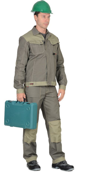 Костюм "Вест-Ворк" куртка кор. (чз), брюки т.оливковый со св.оливковым пл. 275 г/кв.м