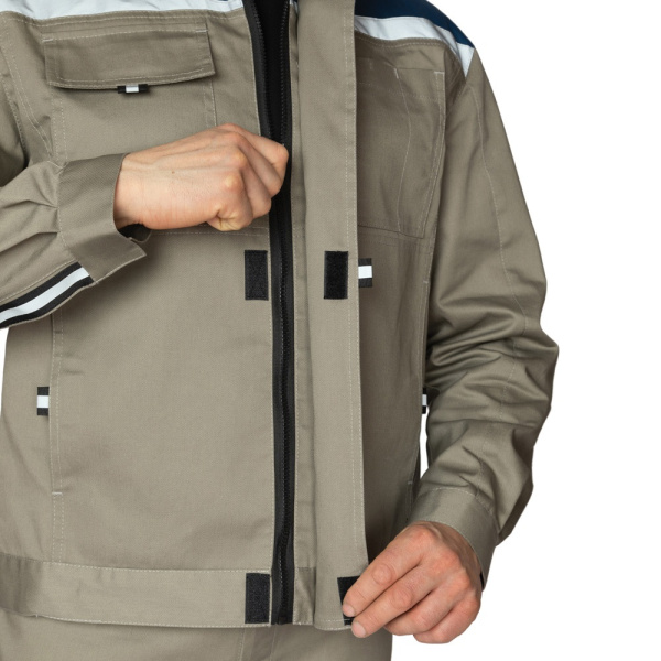 Костюм мужской летний "Профессионал 2 СОП" серо-бежевый/синий (куртка и полукомбинезон)