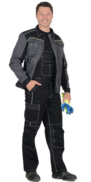 Костюм "Престиж" куртка кор. (чз), п/к, серый с лимонным кантом