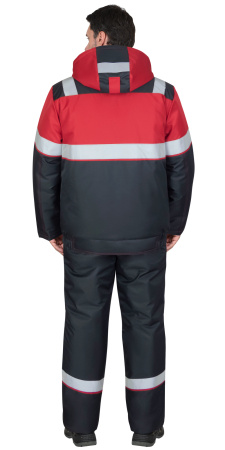 Костюм зимний "НАВИГАТОР-1М", куртка кор., п/к, тёмно-серый с красным и СОП