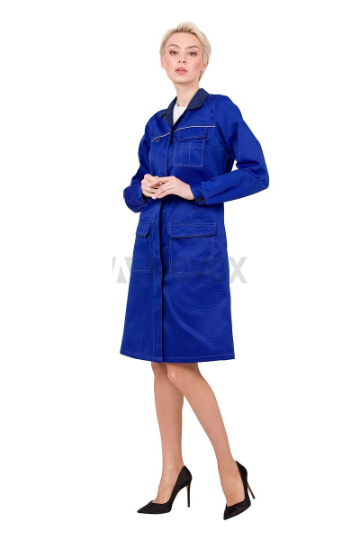 Халат рабочий женский летний/демисезонный "Страйк" цвет василек/синий