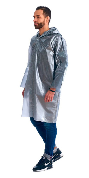 Плащ-дождевик "Люкс" на липучке ПВД 80 мкр. серебро, пропаянные швы (х50)