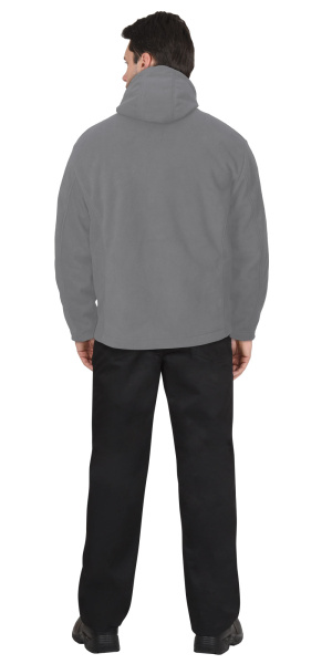 Куртка флисовая "ТЕХНО" (флис дублированный) с капюшоном серая  (ЧЗ)
