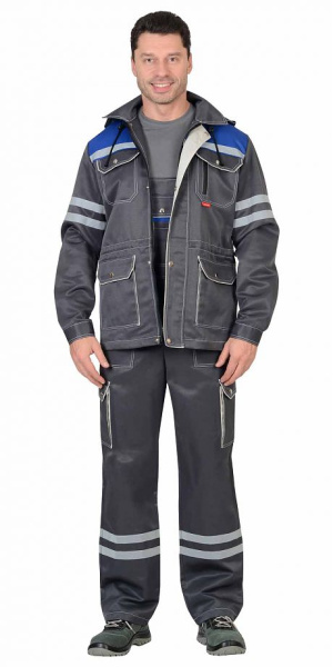 Костюм "ЛИДЕР" куртка, п/к, т.серый с васильком и молочным, СОП