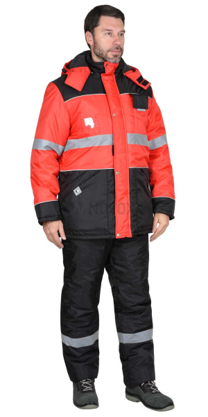 Костюм зимний "НОРД ДВ", куртка, п/к, черный/красный, СОП