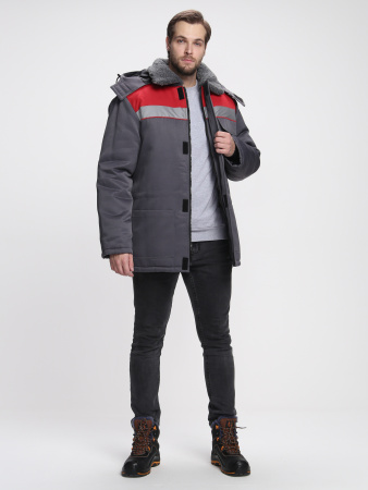 Куртка зимняя Бригада NEW (тк.Смесовая,210), т.серый/красный