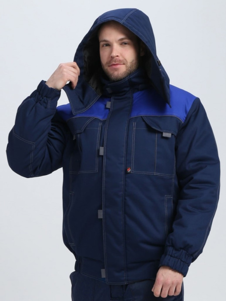 Куртка зимняя укороченная "Флофт" Премиум (тк.Смесовая,240), т.синий/васильковый/серый