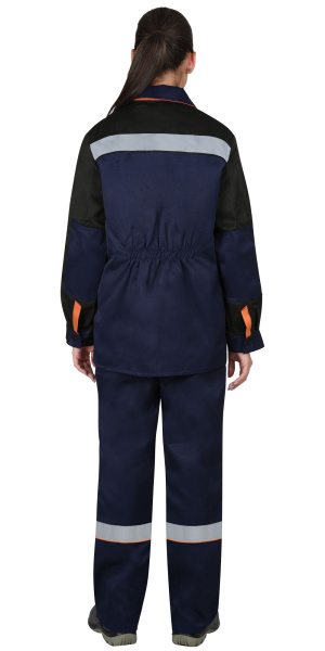 Костюм "УДАРНИЦА" куртка, п/к т. синий с черным и оранжевой отделкой, СОП