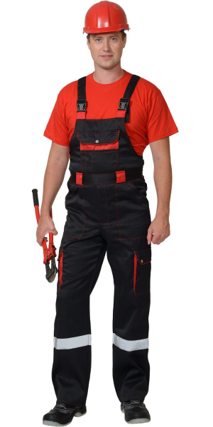 Костюм летний "ТИТАН" куртка кор., п/к,черный/красный, СОП