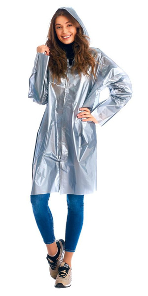 Плащ-дождевик "Люкс" на липучке ПВД 80 мкр. серебро, пропаянные швы (х50)