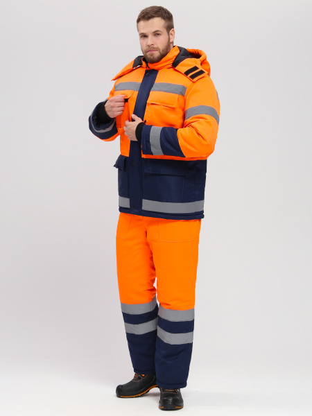 Костюм зимний для дорожника Ультра (тк.Смесовая,210) п/к, оранжевый/т.синий