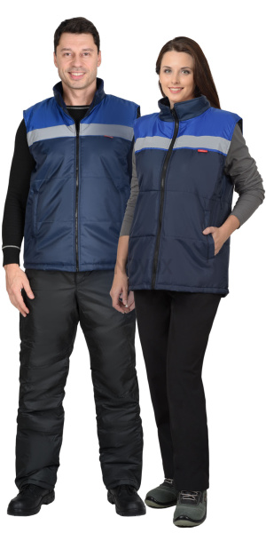 Жилет ЭКСПРЕСС с воротником стойка, синий с васильковым и СОП 50