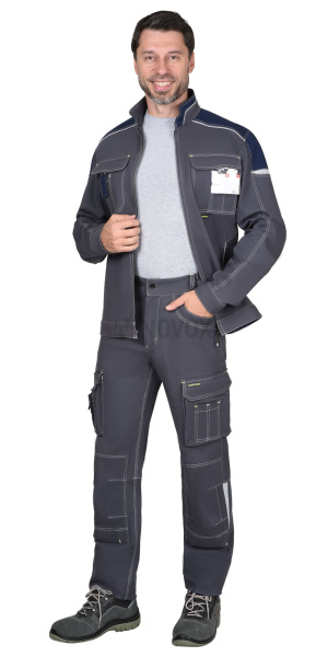 Куртка "ДЖЕТ", короткая, тк. мех. стрейч с ВО, т.серая с синим  (ЧЗ)