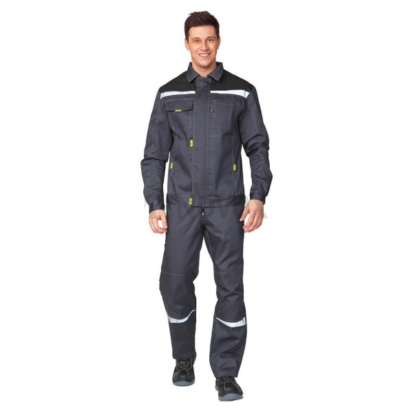 Костюм мужской летний "Профессионал 2 СОП" тёмно-серый/чёрный (куртка и полукомбинезон)
