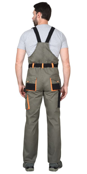 Полукомбинезон "МАНХЕТТЕН" оливковый с оранжевым и чер. тк. мех. стрейч пл 260 г/кв.м