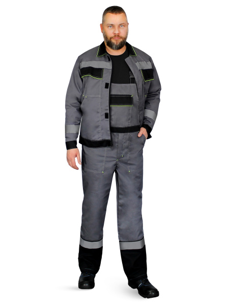 Костюм "Система", куртка+п/к, цв. т.серый/черн/лимон