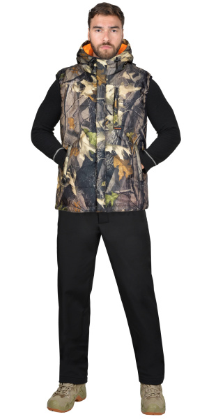 Жилет утепленный с капюшоном ЗОДИАК КМФ Темный лес на подкладке