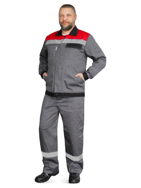 Костюм "Корпус" (куртка+брюки) тк. смесовая 65/35, пл. 240 г/м2, цв. т.серый/черный/красный