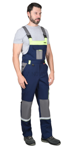 Полукомбинезон "СТАН" синий со средне-серым и лимонной отделкой