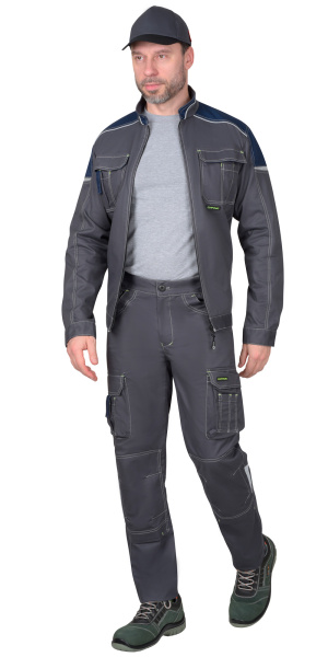Костюм "ДЖЕТ" куртка кор. (чз), брюки, т.серый/синий тк. мех. стрейч с ВО