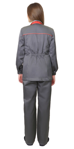 Костюм женский ЗОЛУШКА, куртка, брюки, т.серый со св.серым и красной отделкой