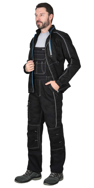 Костюм "АЛЕКС" куртка (чз), п/к, черный с голубой отделкой